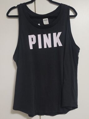 PINK Victoria's Secret Black Tank with Light Pink Logo